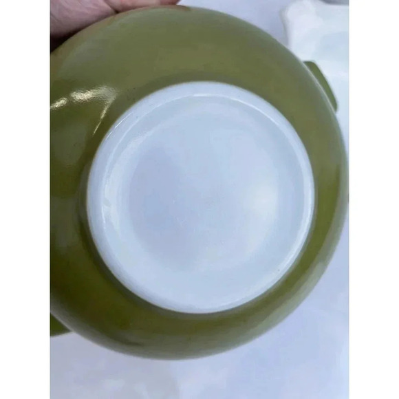 Set 3 Vintage Pyrex Square Flowers Verde Mixing Round Circle Bowls Green White - Picture 6 of 10